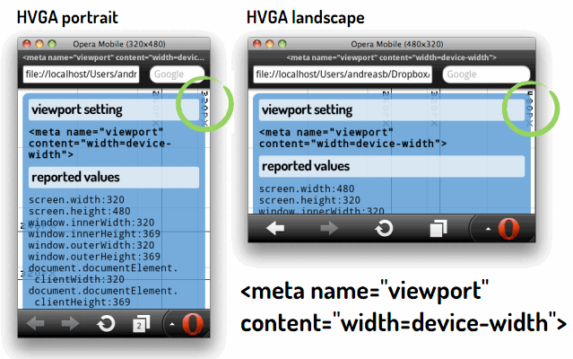 设置viewport的width属性为device-width时的截图
